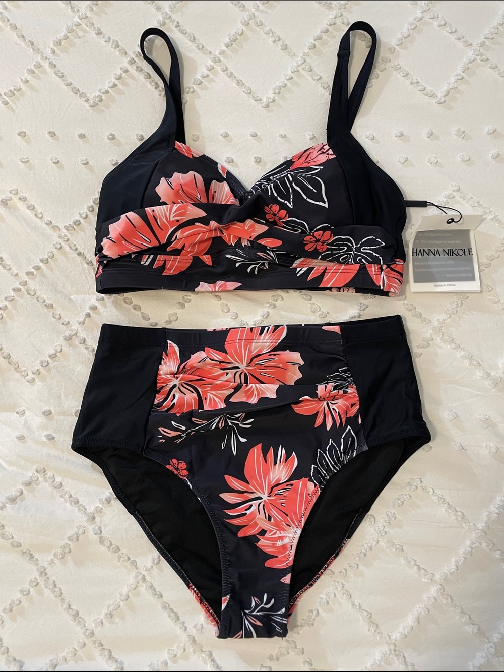 Hanna Nikole Womens High Waisted Bikini Tummy Control Ruched Two Piece